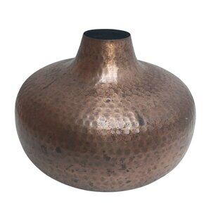 Handmade Hammered Copper Colored Vase Wide Rustic Home Decor Art Piece